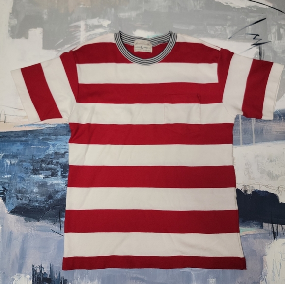 vintage SS ralph lauren country Rough Wear stripe pocket t shirt made in usa Med